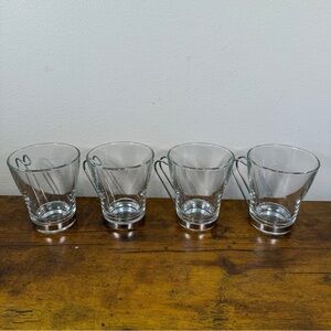 Set 4 Bormioli Rocco Coffee Espresso Cups Glass Stainless Steel Handles